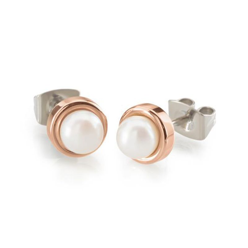Titanium Earrings with Rose gold plating and Pearls - 594-03 - Click Image to Close